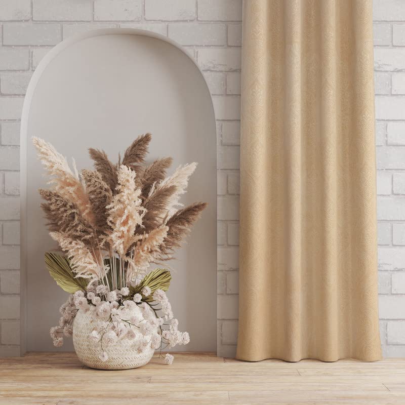 Image of Suede Velvet Embossed Room Darkening Window Curtain for Living Room, Bedroom, Hallway, 6 feet Long, Cream, Set of 1