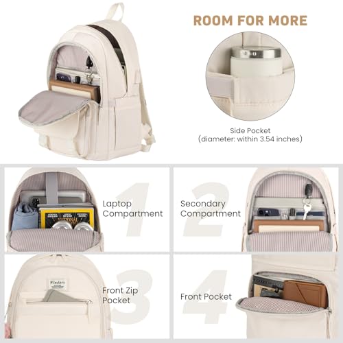 Image of WINDARS School Backpack for Teen Girls, Cute College Backpacks for Women Students Aesthetic Bookbag Large 15.6 Inch Laptop Bag Middle School Travel Back Pack (Beige)
