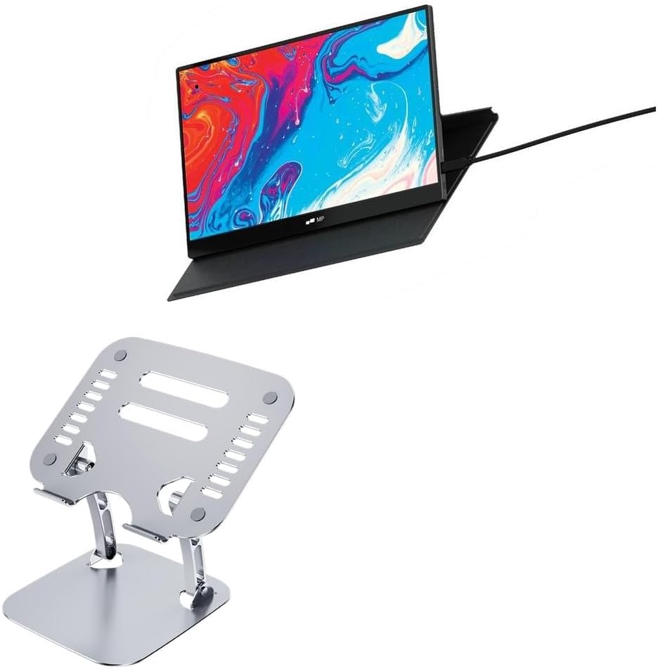 BoxWave Stand and Mount Compatible with Mobile Pixels Fold Portable Monitor (15.6 in) - Executive VersaView Stand, Ergonomic Adjustable Viewing Angle Metallic Riser - Metallic Silver