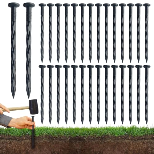 100 Pack Plastic Landscape Edging Nail, 8 Inch Spiral Nylon Landscape Anchoring Spikes, Garden Lawn Yard Landscapes Stakes for Weed Barrier, Paver Edging, Artificial Turf