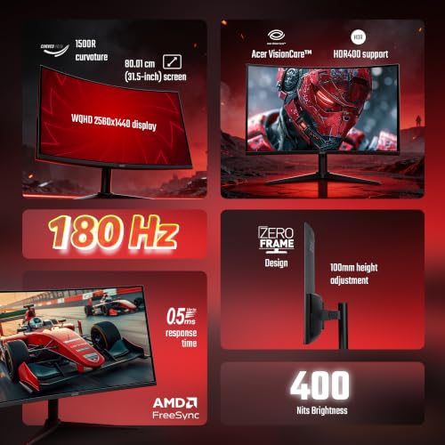 Image of Acer Nitro XZ322QU V3 31.5 Inch Curved Gaming Monitor | WQHD 2560x1440 | 180Hz | Up to 0.5ms GTG | AMD FreeSync | VESA DisplayHDR 400 | 1500R Curved Screen VisionCare | HDMI 2.0 |DisplayPort 1.4