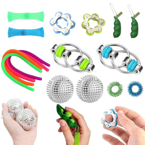 AHEJIOO Fidget Toys Set 16 Stück Anti Stress Spielzeug Box für Erwachsene und Jugendliche Fingerspielzeug zur Beruhigung bei Nervosität Geräuschloses Handspielzeug für Büro