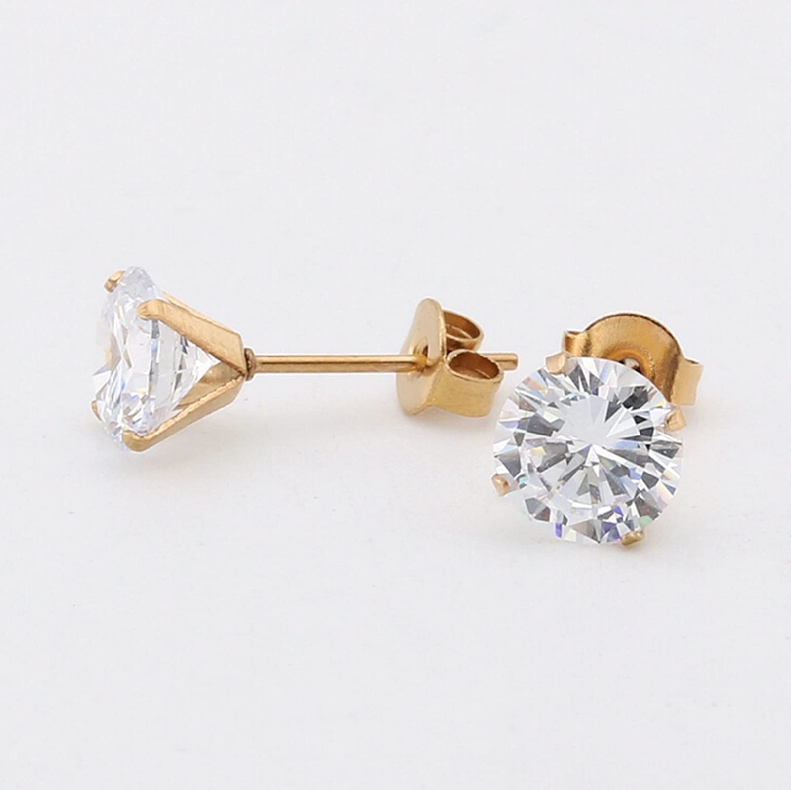 YCTTKDD Edelstahl-Ohrringe für Männer und Frauen, Ohrstecker, Gold, eleganter weißer Zirkonia, 3–8 mm, Damen-Set