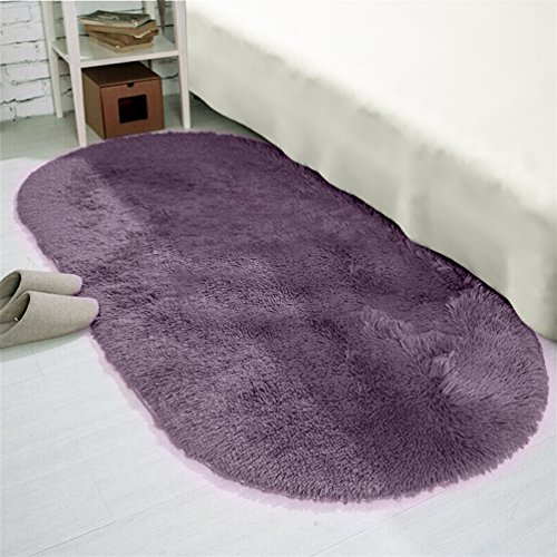 moonrug Ultra Soft Fluffy Oval Area Rugs Shaggy Living Room Rug Solid Color Non-Slip Bedroom Bedside Rug Runners 2.7’ x 5.3’, Gray Pruple