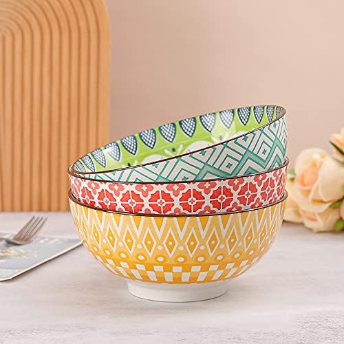 Porcelain Large Serving Bowls - Salad Soup Noodle Ramen Bowls - Big Cereal Pasta Bowl Set - 3 Pack Large Capacity Ceramic Bowl Sets -Microwave & Dishwasher Safe - 8inch57oz/1.8 Quart)