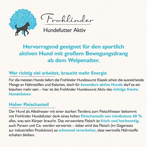 Frohlinder Hundewurst AKTIV | Vollnahrung für sportlich aktive Hunde ab dem Welpenalter | Eigenherstellung aus deutschen Produkten | 100% natürliche Zutaten ohne Zusatzstoffe