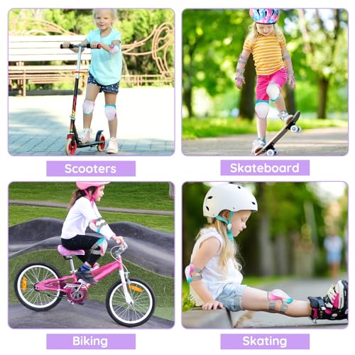 Bienbee Knee Pads for Kids,7pcs Unicorn Kids Knee Pads and Elbow Pads Set Wrist Guards for Girls Boys Protective Gear Set with Bag for Roller Skating Inline Skates Skateboard Cycling Teal Pink