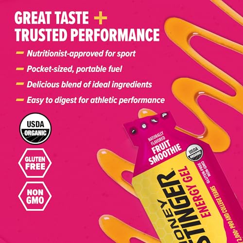 Image of Honey Stinger Organic Fruit Smoothie Energy Gel, Gluten Free & Caffeine Free, for Exercise, Running and Performance, Sports Nutrition for Home & Gym, Pre and Mid Workout, 12 Pack, 13.2 Ounce