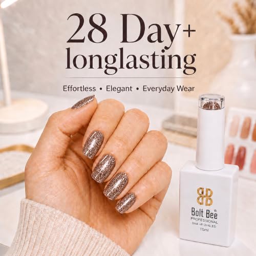 Image of BOLT BEE 15ML Gel Nail Polish 1Pc Clear Pink Glitter Soak off UV LED Nail Art Starter Manicure Salon DIY at Home, 0.5 OZ (102)