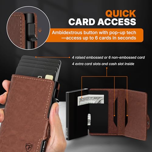 Image of Card Blocr Leather Wallets for Men RFID Blocking Pop Up Wallet Brown CaseID | Designed with Aluminum Core, Compact Case Stores Payment Items & Cash with Easy Access Supporting Carry & Travel