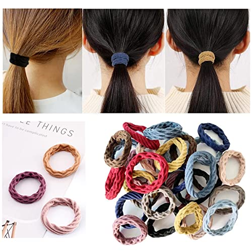 Image of Elina 60 Pcs Fancy Multi Color Elastic Hair Ponytail Holder Thick Soft Cotton Non Slip Tight Stretchable Rubber Bands for School Girls, Kids, Women, Hair tie (Pack of 60)(Dark Multicolors)