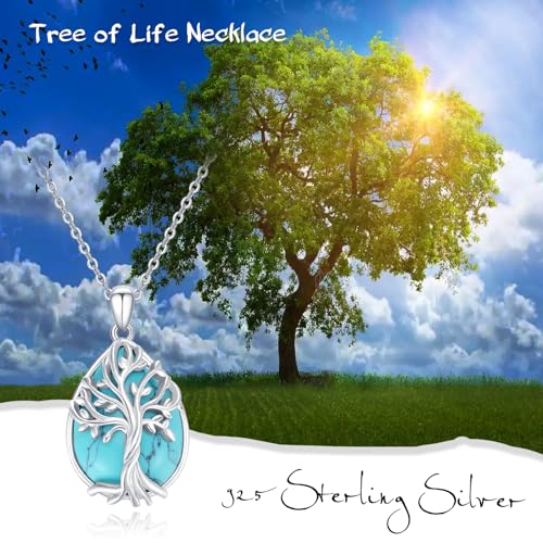 Tree of Life Necklace for Women Sterling Silver Square Turquoise Crystal Tree of Life Pendant Necklace Family Tree Jewelry for Mom Birthday4