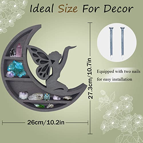 Wooden Moon Shelf, Durable Pine Floating Shelves Engraved Moon Design Shelf For Crystal Essential Oil Display Home Decor-Moon Elf03 #TOP1