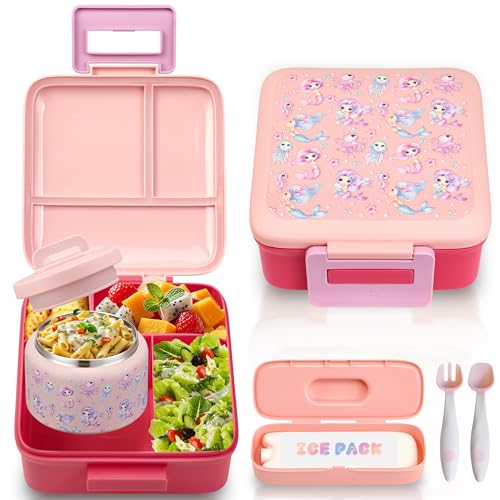 Image of Bento Lunch Box for Kids with 8oz Soup Thermo Leak-Proof Lunch Food Containers with Snack Sauce Container for Kid Girls Boys to School