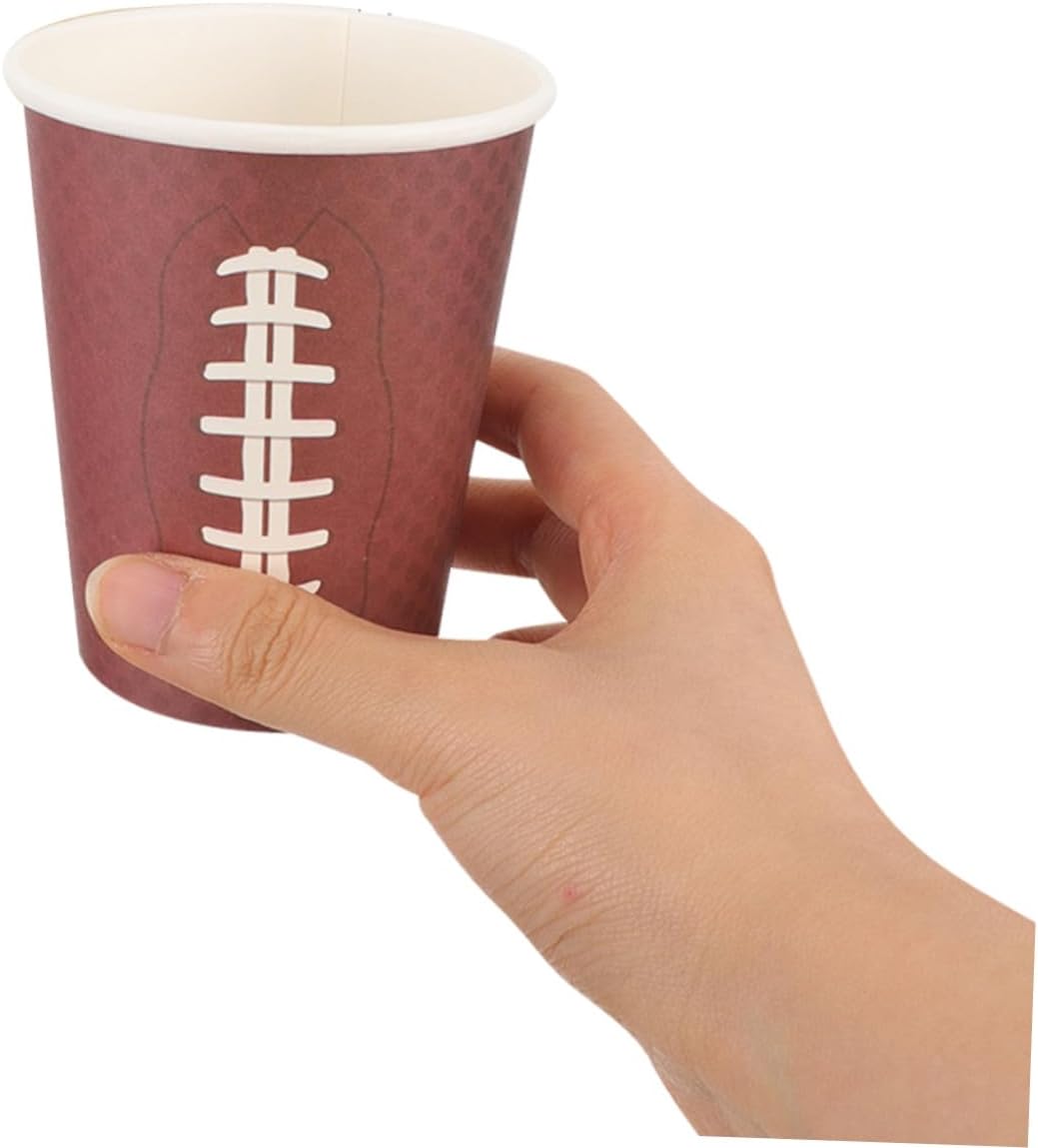 Mikinona 48pcs Rugby Themed Paper Cups Disposable Party Drinking Cups Thickened Paper Material Brown Color Suitable for Sports Events Tailgate Game Day and Birthday Celebrations