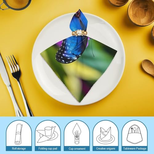 Servilletas de tela con diseño de mariposa azul, suaves y reutilizables para cocina 8