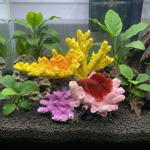 Image of Aquarium Decor Fish Tank Decorations Resin Coral Ornament, Small Aquarium Accessories Hideout for Betta Shrimp Goldfish, Artificial Reef Fish Tank Accessories Decorations