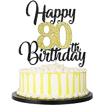 Palasasa عيد ميلاد سعيد 80 th كعكة توبرز الذهب الأسود بريق الذكرى 80 th كعكة توبر زينة للنساء الرجال 80