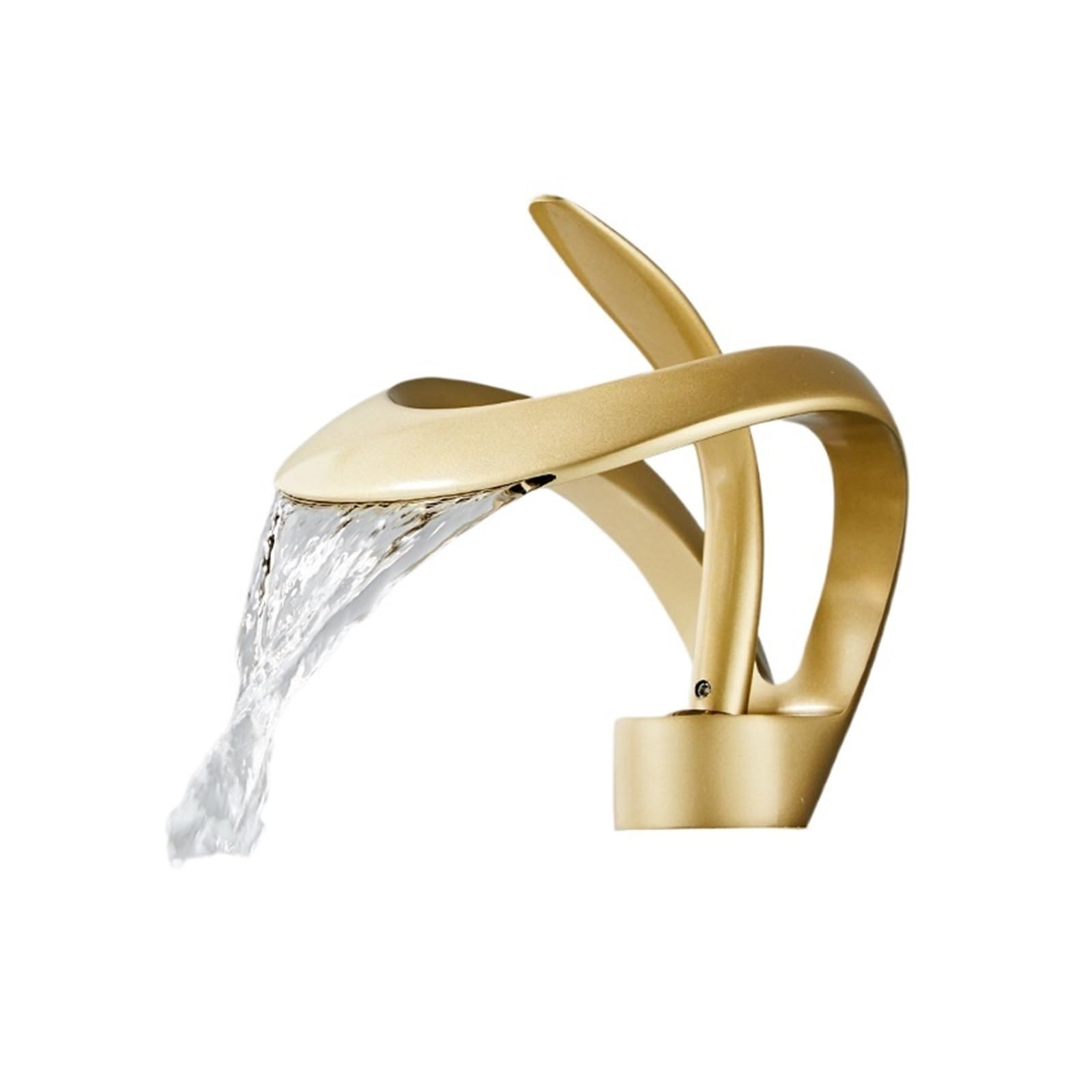 Soywim Frosted Gold Creative Single Hole Waterfall Style Washbasin Faucet, Hot And Cold Bathroom Cabinet, All Copper Household,High-Pressure Resistant(Frosted Gold)
