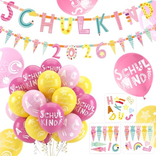 Einschulung Deko Mädchen 2026 Schulkind Set 54-teiliges