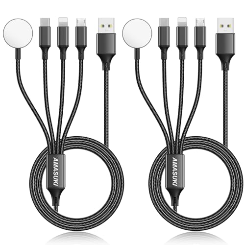Image of 2Pack Multi Charging Cable for Apple Watch Charger 4 in 1 Travel Essentials RV Camping Essentials USB C /L /Micro Compatible with iWatch Series 11-1 /iPhone 17 /16 /15 /Android Airplane Gadgets-4FT /Black