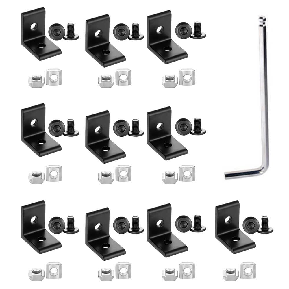 10Sets 2020 Corner Bracket Connectors for 2020 Series 6mm Slot Aluminum Extrusion Profile Accessories(L Black)