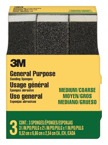 3M Medium/Coarse Sanding Sponge, 3-3/4-in x 2-5/8-in x 1-in, 3-Pack