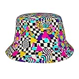 Retro 80s 90s Bucket Hat for Women Men Teens, Black and White Checkered Fisherman Sun Hats, 80 90 Styles Clothing for Party Outfits, 80s 90s Costumes Accessories, Leopard Print Hip Hop Cap Race Gift