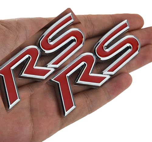 Image of Door Fender Tailgate Nameplate Emblems 3D Metal Badge Logo Letters Compatible with Rs R S 2PC (Silver Red)