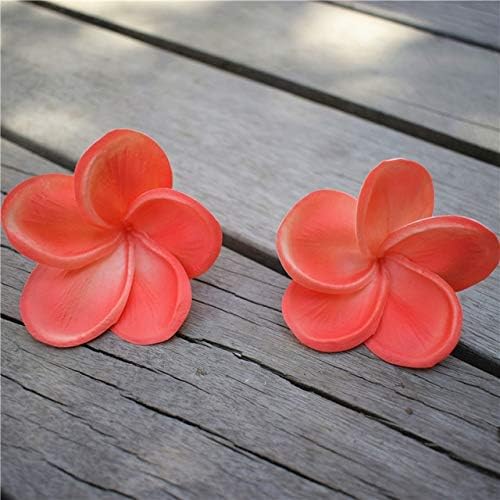 Plumerias Natural Real Touch Frangipani Flower Heads for Cake Toppers, Wedding Decorations Artificial Flowers Head Flowers - (Color: Coral)