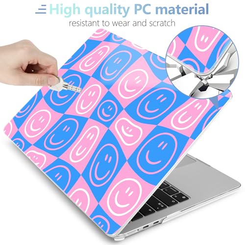 Image of MEEgoodo Case for M5 /M4 /M3 /M2 MacBook Air 13.6 inch 2026 2025 2024 2022, Fit Model A3449 /A3240 /A3113 /A2681, Case Compatible with MacBook Air 13 inch, Smiling Faces & Checkered