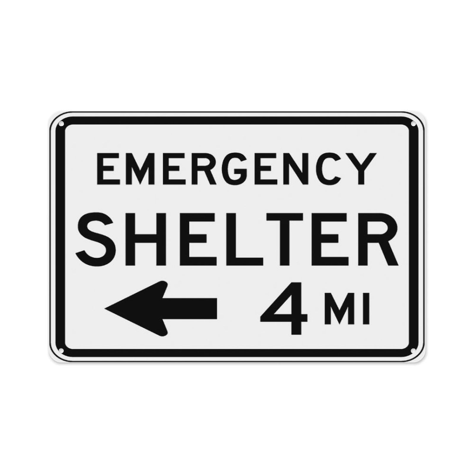 Emergency Shelter (Left Arrow) Sign Aluminum Tin Warning Signs For Home Outdoor Garden 8x12 Inch