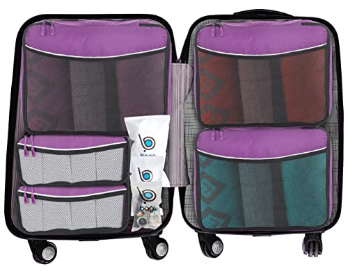 Bago Packing Cubes For Suitcases & Travel Bags - 8Pcs Luggage & Suitcase Organizer Bags Set - Compression Packing Cubes For Travel Organizer - 5 Cubes Plus 3 Sealed Zipbags (Purple) #TOP10