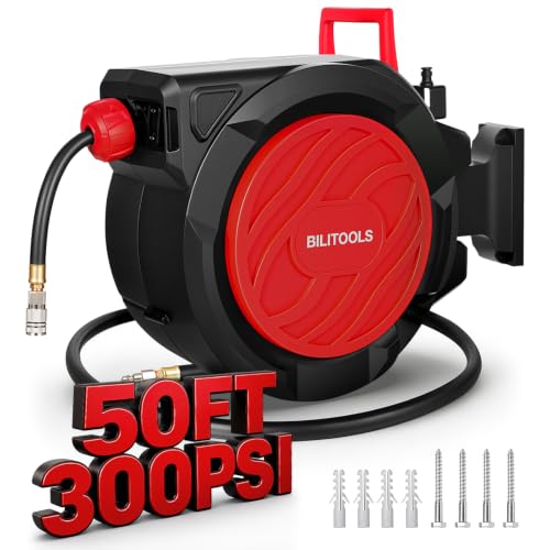 BILITOOLS Retractable Air Hose Reel 1/2 x 50FT Max 300PSI Auto Rewind