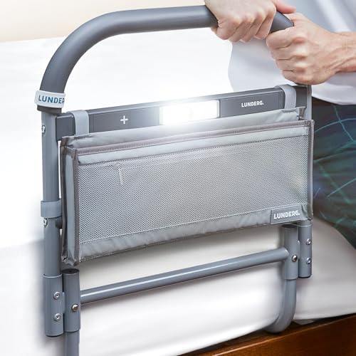 Image of Lunderg Large Bed Assist Rail for Seniors with Motion-Activated Light & Storage Pocket - Easy to Install Bed Rails for Elderly Adults Safety & Post-Surgery - Helps Reduce Falls & Support Independence