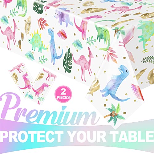Girl Dinosaur Birthday Party Tablecloth - Pink Dinosaur Plastic Disposable Table Cover - Girl Dinosaur Party Supplies (2, 54'' X 108'') #TOP3