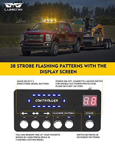 Lumenix Rooftop Strobe Beacon Lights Bar W/Control Panel, Magnetic Emergency Traffic Warning Caution Flashing Plow Led Light, For Construction Vehicles Tow Trucks Snowplow Postal Mail Car White/Amber #TOP2