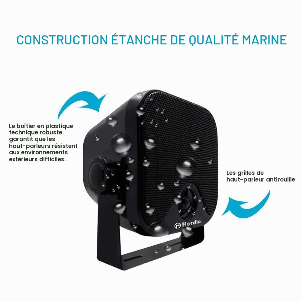 Herdio 100 W 4"Haut-parleurs externes Système stéréo Marin étanche pour Bateau, Restaurant, Magasin, Jardin, Camping-Car, Camion ATV UTV Moto. (Vendu par Paire)