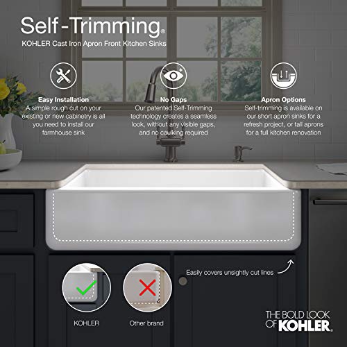 Kohler K-5827-0 Whitehaven Farmhouse Self-Trimming Undermount Single-Bowl Sink With Tall Apron, White 9.63 X 21.56 X 32.69 Inches #TOP6