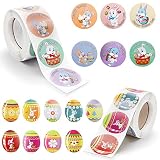 1000pcs Easter Stickers, Happy Easter Egg Bunny Roll Sticker, 6 Design Rabbit Stickers and 9 Design