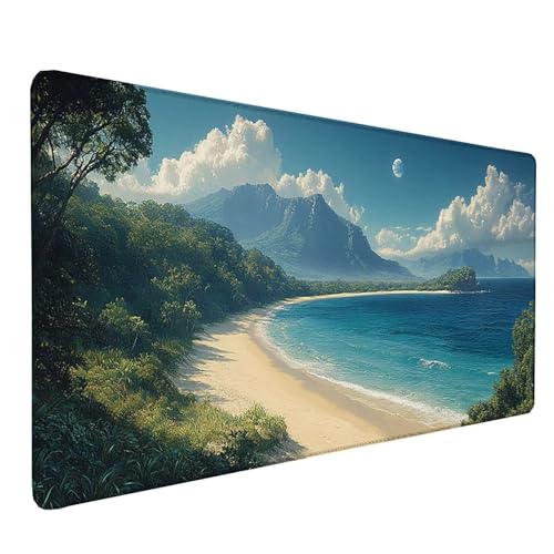 Tapis de souris XXL cadeau femme bleu motif plage sous main 80x30 cm pour bureau