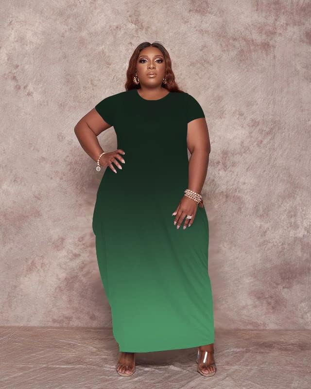 Women's Plus Size Casual Maxi Dresses Short Sleeve Loose Beach Dress Sundress with Pockets - Image 5