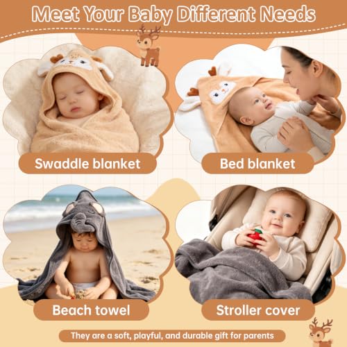 Image of Hooded Baby Towels 2 Pack, Baby Bath Towels for Newborns Essential | Ultra Soft & Absorbent Cute Animal Baby Towels, 31x31 Inch Hooded Bath Towel for Toddlers, Bath Essential for Boys & Girls