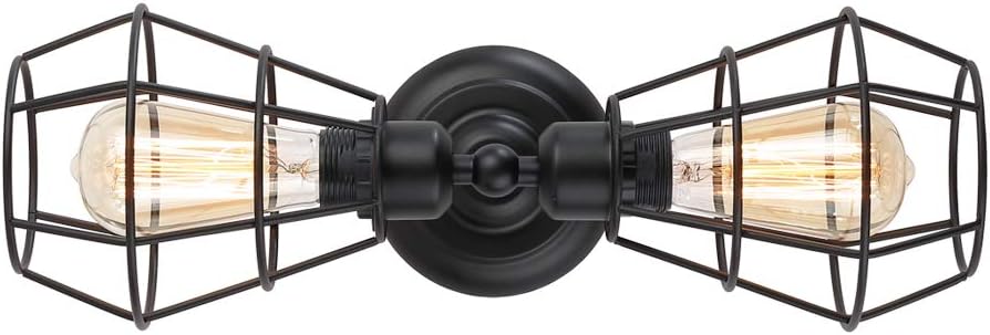 KOONTING 2-Light Industrial Bathroom Vanity Light, Metal Wire Cage Wall Sconce, Vintage Wall Lamp Light Fixture for Bathroom Dressing Table Mirror Cabinets Vanity Table Living Room Porch (1 Pack)