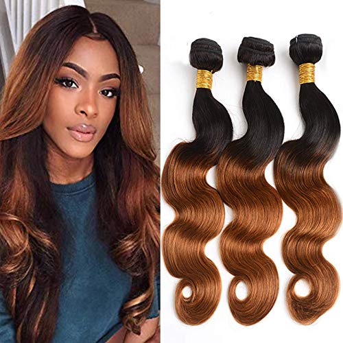Brown Ombre Weave Human Hair Dark Roots 1b30 Body Wave Bundle Human Hair Double Weft Brazilian Body Wave Bundle 8a Grade Hair Extension Shedding Free 10 12 14 Inch
