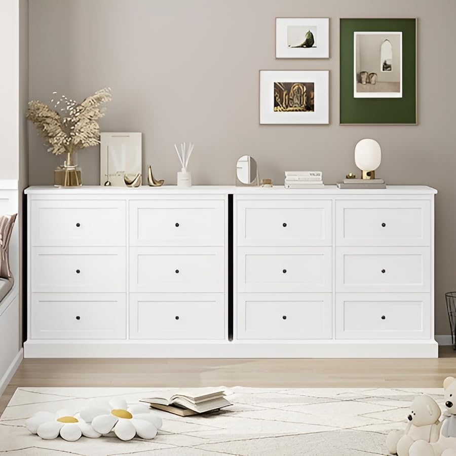 6-Drawer Chest of Drawers - Versatile Storage Cabinet for Bedroom, Living Room, Study, Hallway & TV Unit, 42"x16"x35" Inch (Set of 2 - White)-image-27