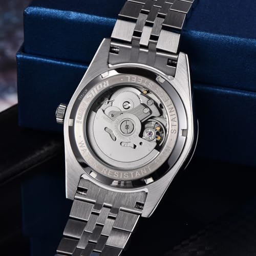 Image of RollsTimi Automatic Men's Watch, NH35A Movement, 40mm Stainless Steel Case Waterproof Wrist Watch for Men Luminous Hands & Day Display, Stylish for Business, Casual & Sports