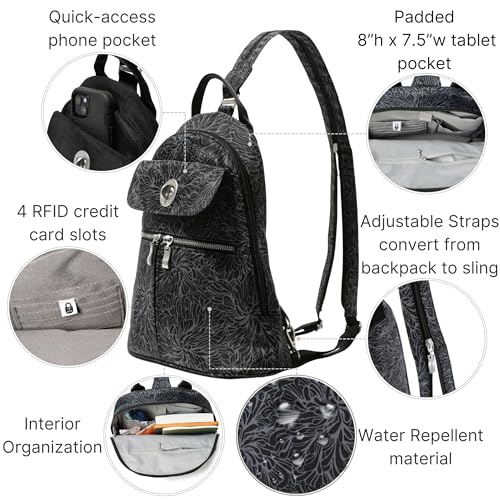 Baggallini Naples Convertible Backpack - Travel Sling Crossbody - 12" Nylon Handbag w/ RFID & Padded Tablet Sleeve - Image 4