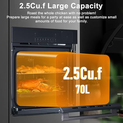 Built-in Electric Ovens with 5 Automatic Recipes, Single Wall Oven 24", 3000W, 240V, 2.5 CF Convection Built-in Oven, Stainless Steel, Touch Control, Timer, Safety Lock