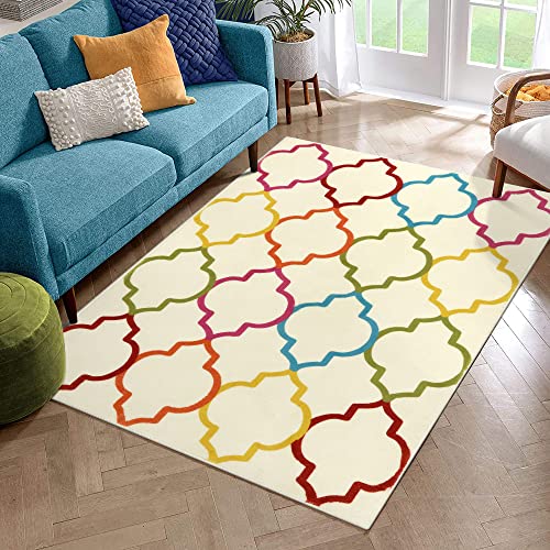 Lukinbox Moroccan Area Rugs For Living Room, 4X6 Colorful Rainbow Rug For Bedroom, Super Soft Non-Slip Non-Shedding Washable Indoor Accent Entry Carpet For Dining Kids Girls Nursery Room Playroom #TOP22